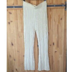 NWT NANUSHKA STRETCHY PULL-ON RIB KNIT FITTED CROP PANTS IN LM YLW/CREAM SIZE L